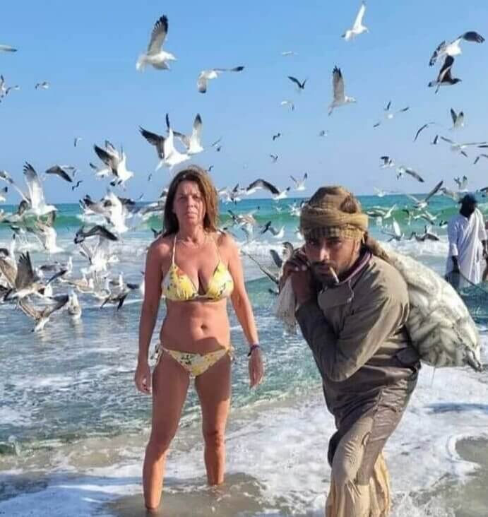 This Photobomber Better Run Fast Before Those Seagulls Smell His Fish